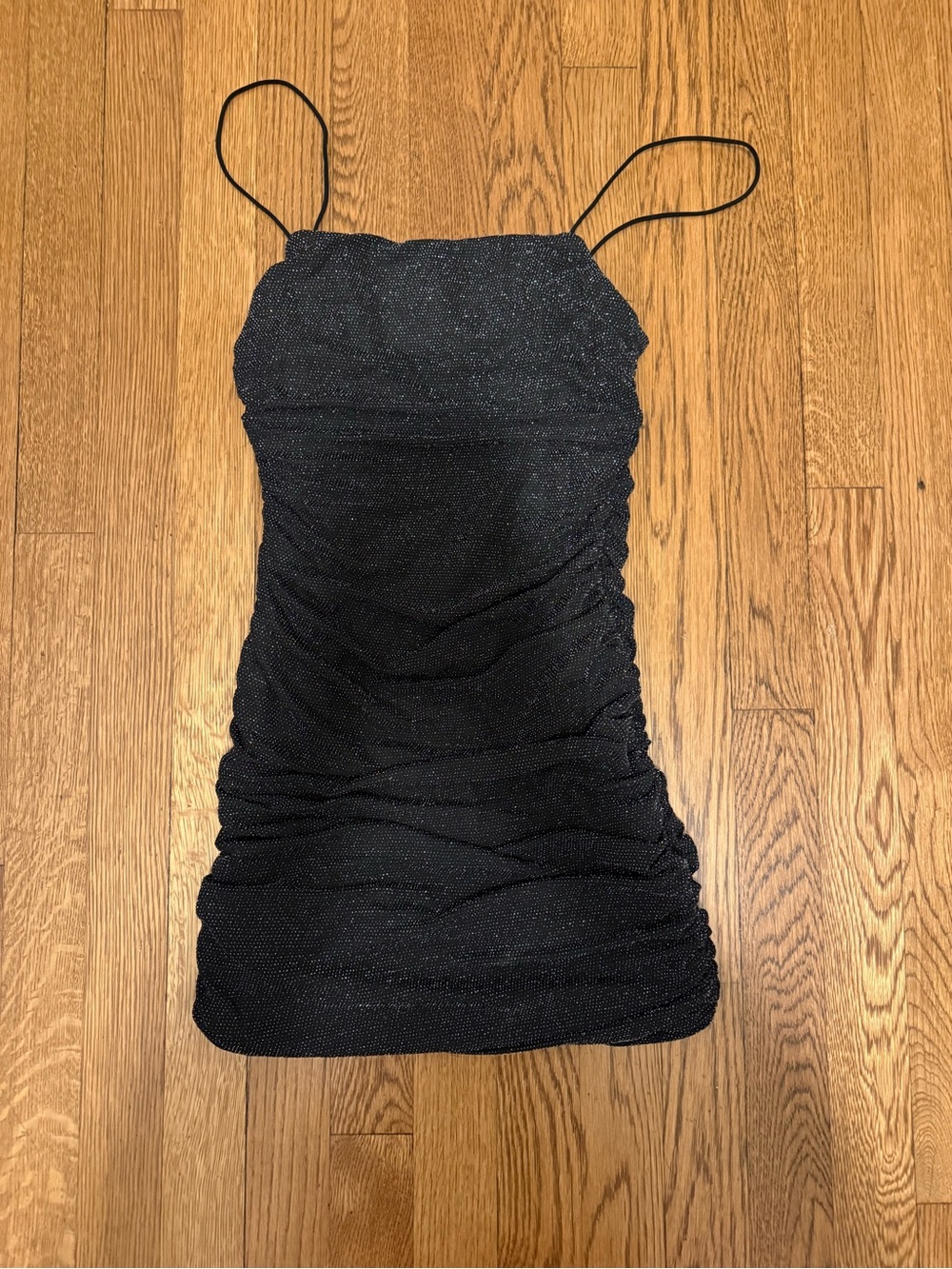 Princess Polly Black Sparkle Ruched Mini Dress